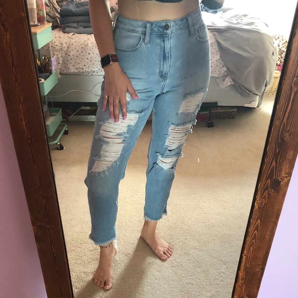 Distressed mom jeans